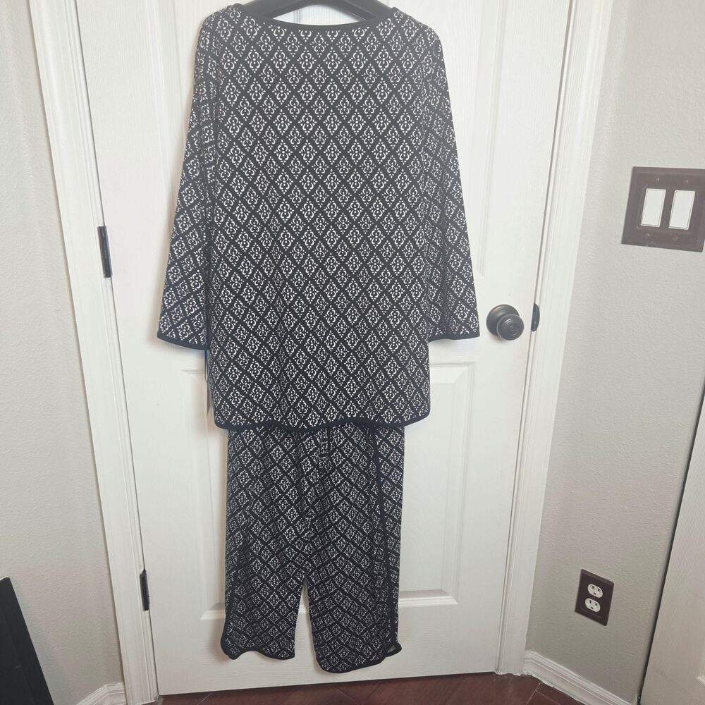 Sleep Sense Pajama Set Womens 2X Black Geometric Scoop Top Pants Lounge New